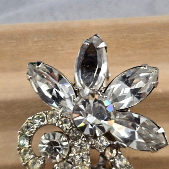 Vintage Juliana D&E Rhinestone 2" Clip-On Earrings Floral Design Statement READ - Picture 3 of 10